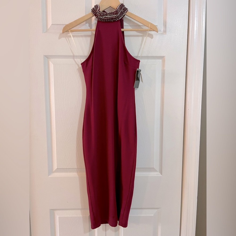 Lac Bleu Babe Society Jeweled Bodycon Midi Dress NWT